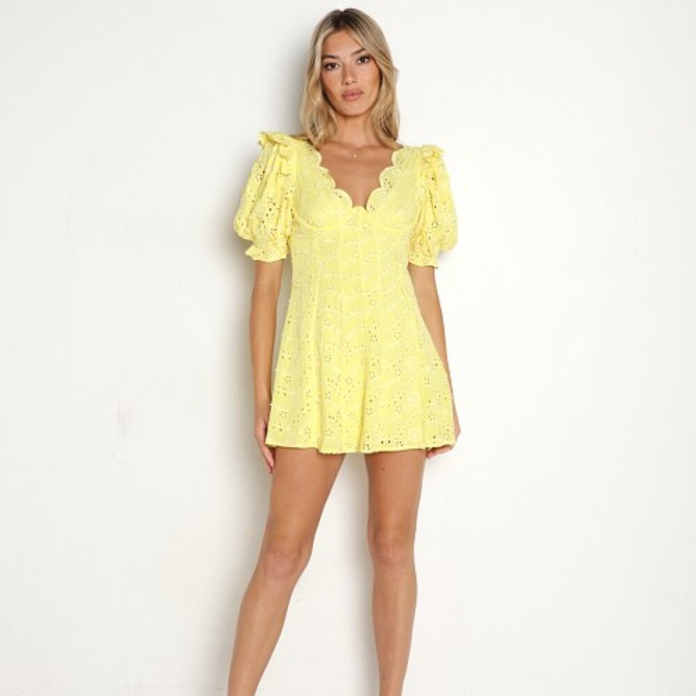 For Love and Lemons Natalia Puff Sleeve Mini Dress in Yellow Size Medium